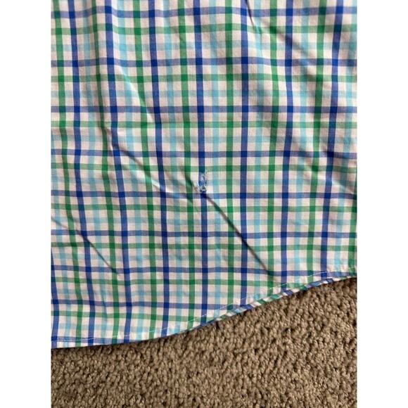 Chaps Button Up Shirt Mens XXL 2XL Blue Green Cotton Blend Short Sleeve FLAW - Picture 4 of 9